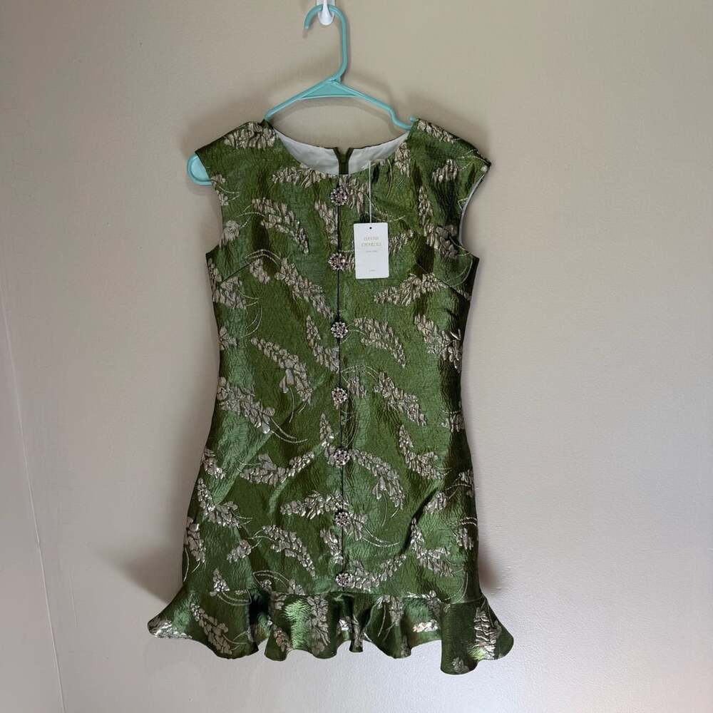Green Floral Ruffle-Hem Kids Dress